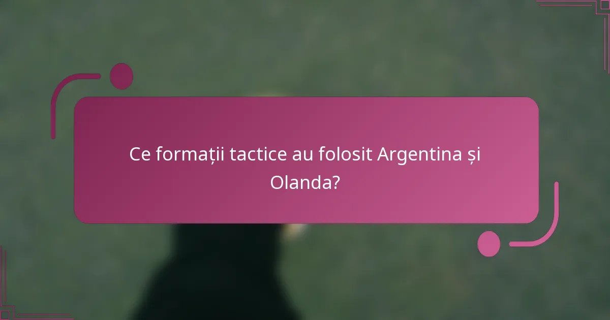 Ce formații tactice au folosit Argentina și Olanda?